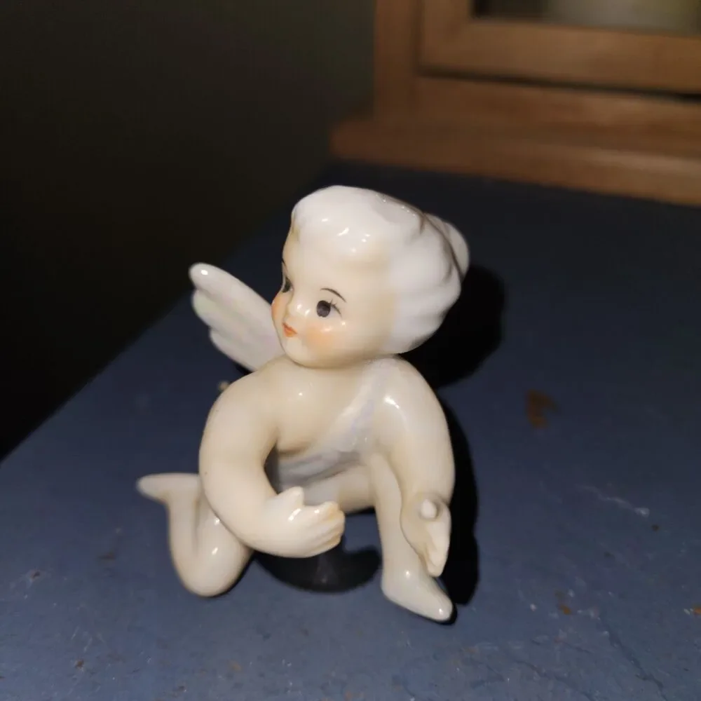 Vintage Angel Candle Hugger Japan - Iridescent Porcelain Christmas Climber 3